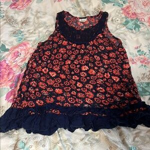 Floral Sleeveless Tank Top with Ruffle Hem